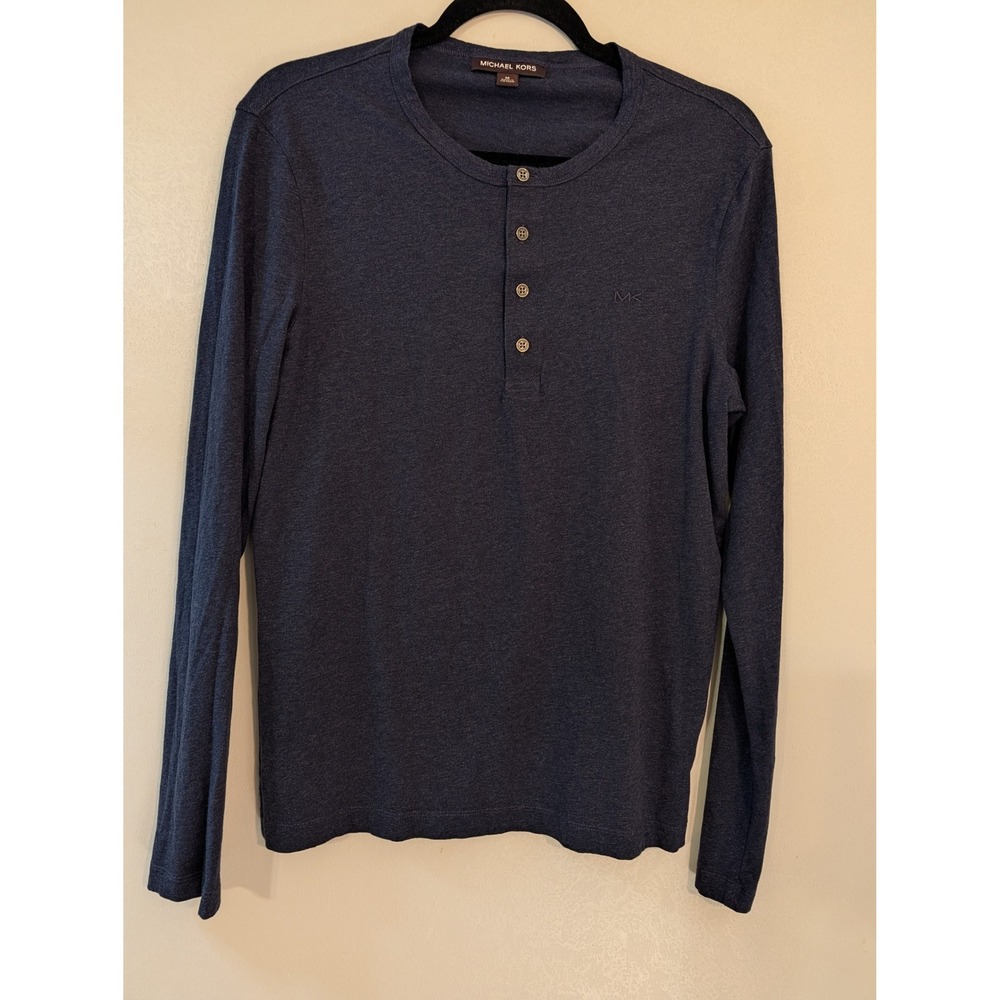 Michael Kors Mens Navy Blue Long Sleeve Henley Shirt Cotton KF75GMJ19P Size M
